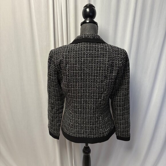 Danny & Nicole Womens Black White Tweed Zip Up Jacket Size 8 Office Evening - Picture 4 of 8